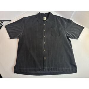Jamaica Jaxx XL Silk Button Up Charcoal Stripe Grunge Prep Y2K